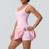 New European and American style seamless two-piece sports dress with anti-exposure lining for outdoor running, fitness, and tennis