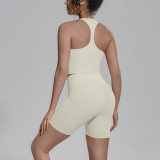 Cross-border solid color double-sided nylon tight-fitting breathable yoga outfit set for women, suitable for training, sports, running, and fitness