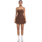 Anti-exposure sports dress with chest pads, breathable outdoor golf dress with beautiful back and straps, yoga and tennis dress for women