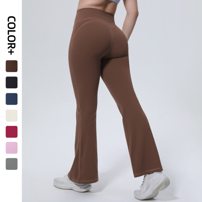 New cross-border patchwork solid color high-waisted butt-lifting tight-fitting wide-leg pants for sports, running, fitness, and yoga for women