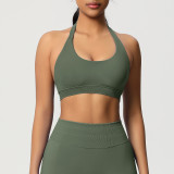 Cross-border solid color seamless backless high-elasticity tight-fitting halter neck sports bra for running, fitness, and yoga for women