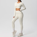 In-stock cross-border solid color double-sided brushed breathable high-elasticity tight-fitting yoga outfit set for sports, running, and fitness two-piece set