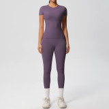 In-stock cross-border solid color double-sided brushed breathable tight-fitting fitness sports two-piece running and yoga outfit set