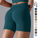 Cross-border European and American seamless solid color high-waisted butt-lifting tight high-elastic yoga shorts for women for sports, running, and fitness