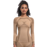 New cross-border seamless knitted long-sleeve tight-fitting high-elastic ski jacket for sports, running, fitness, and yoga