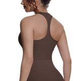 New cross-border solid color racerback tight-fitting breathable sports bra for running, fitness, and yoga, women's tank top