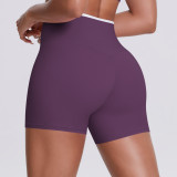 New European and American style cross-color high-waisted tight yoga shorts for women, suitable for sports, running, and fitness