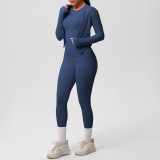 New cross-border cloud-feel brushed long-sleeve sports zip-up jacket, casual running, butt-lifting fitness yoga three-piece set