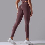 Cross-border European and American seamless knitted solid color high-waisted tight peach-butt-lifting yoga pants for sports, running, and fitness, nine-point length