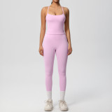 New cross-border European and American solid color double-sided brushed breathable tight-fitting yoga outfit set for sports, running, and fitness, eight-piece set