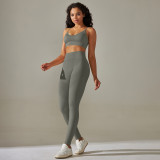 New cross-border European and American seamless cross-back double-strap sports vest bra set with running fitness yoga pants