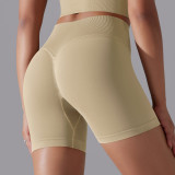 Cross-border European and American seamless solid color high-waisted butt-lifting tight high-elastic yoga shorts for women for sports, running, and fitness