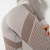 In stock!European and American cross-border seamless knitted sexy striped moisture-wicking yoga pants for women, suitable for sports, running, and fitness