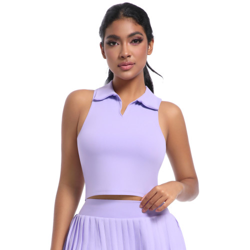 New cross-border outdoor casual collared vest for running, sports, and fitness, breathable short yoga wear, nude-feel tennis wear