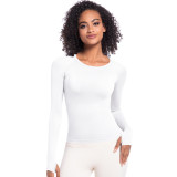 New cross-border European and American quick-dry long-sleeve women's sports running fitness breathable seamless one-piece long yoga top