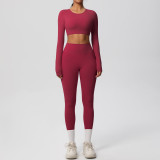 New cross-border European and American solid color double-sided brushed breathable tight-fitting yoga outfit set for sports, running, and fitness, eight-piece set