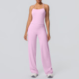 In-stock cross-border seamless double-sided nylon backless tight-fitting sports wide-leg yoga outfit set for running and fitness two-piece set