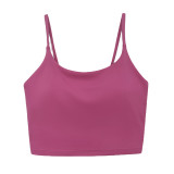 New solid color double-sided nylon semi-fixed cup training high-intensity sports bra, tight-fitting high-elastic fitness tank top for women