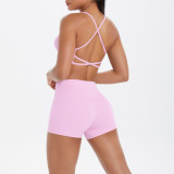 New cross-border model: cloud-feel brushed fabric camisole sports bra with beautiful back design, casual running fitness butt-lifting shorts, yoga wear for women