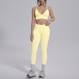 Cross-border seamless solid color high-waisted, beautiful-back, tight-fitting, breathable, high-elastic yoga outfit set for sports, running, and fitness, two-piece set