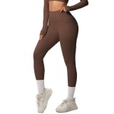 New cross-border solid color double-sided brushed tight high-waisted high-elastic breathable yoga pants for sports, running, and fitness