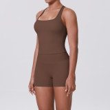 New cross-border double-sided brushed solid color tight-fitting racerback sports bra running fitness yoga outfit for women