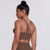 Cross-border cloud-feel brushed cross-back sports bra, casual running shockproof fitness tank top, yoga wear for women