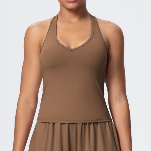 New cross-border solid color brushed quick-dry tight-fitting V-neck sports bra with beautiful back design for running, fitness, and yoga for women