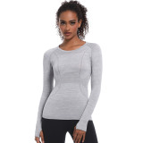 New cross-border European and American quick-dry long-sleeve women's sports running fitness breathable seamless one-piece long yoga top