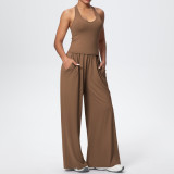 New cross-border solid color brushed breathable tight-fitting high-elastic yoga outfit set for sports, running, fitness, and yoga - three-piece set