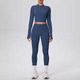 In-stock cross-border solid color double-sided brushed naked-feel short jacket set, tight-fitting running fitness yoga two-piece outfit