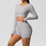 Cross-border European and American solid color double-sided nylon brushed yoga outfit with chest pads, two-piece sports running fitness set for women