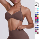 Cross-border seamless solid color backless tight-fitting high-elastic halter neck sports bra for running, fitness, and yoga for women
