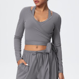 New cross-border solid color brushed breathable tight-fitting high-elastic yoga outfit set for sports, running, fitness, and yoga - three-piece set