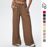 New cross-border brushed fabric trousers with drawstring, loose casual pants for women, sports and fitness elastic wide-leg pants for women