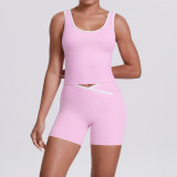 New cross-border double-sided brushed contrasting color tight-fitting breathable cross-over yoga outfit set for sports, running, and fitness two-piece set