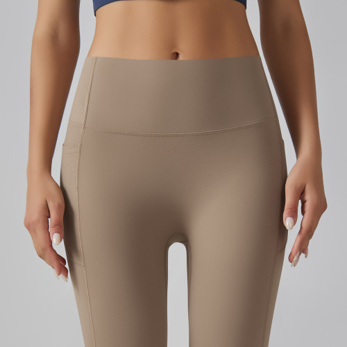 High-waisted seamless yoga pants for women, quick-dry, tight-fitting with pockets, running and fitness pants, butt-lifting sports yoga wear