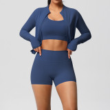 Cross-border cloud-feel yoga brushed fabric sports bra jacket casual Pilates running fitness yoga three-piece set
