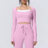 New cross-border seamless two-piece solid color long-sleeve T-shirt top, tight-fitting sports running fitness yoga wear