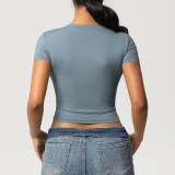 Cross-border double-sided nylon casual tight-fitting quick-dry Pilates top yoga shirt short-sleeve running fitness sports T-shirt
