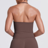 Cross-border seamless knitted solid color sexy backless tank top for running, fitness, and yoga for women
