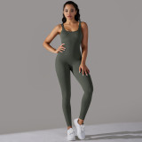 Cross-border seamless knitted ribbed solid color tight-fitting flat-neck jumpsuit for sports, running, fitness, and yoga