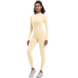 New cross-border European and American style half-zip tight-fitting solid color high-elastic long yoga jumpsuit for fitness and running