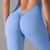 Cross-border solid color high-intensity tight-fitting nude-feel sports long one-piece yoga suit for women, suitable for running and fitness