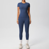 In-stock cross-border solid color double-sided brushed breathable tight-fitting fitness sports two-piece running and yoga outfit set