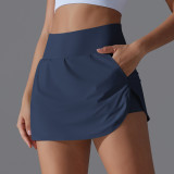 New cool-touch sunscreen tennis skirt, high-waisted, slim-fit, faux two-piece skirt-pants for women, with back pocket, suitable for sports and yoga