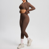 New cross-border model: cloud-feel brushed slim-fit long-sleeve sports jacket, casual butt-lifting peach-shaped fitness yoga outfit three-piece set