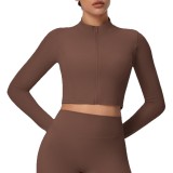 New cross-border solid color brushed zipper short long-sleeve jacket yoga wear sports running fitness yoga top for women