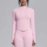 Cross-border seamless solid color tight-fitting high-elastic breathable stand-up collar zip-up jacket for women's sports, running, fitness, and yoga