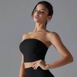 New solid color wrap-bust yoga top, pleated tube top, breathable, slim-fitting, anti-slip running sports bra, fitness wear